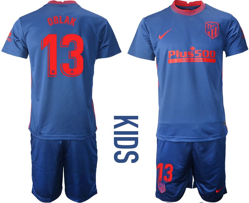 Youth 2020-2021 club Atletico Madrid away #13 blue Soccer Jerseys